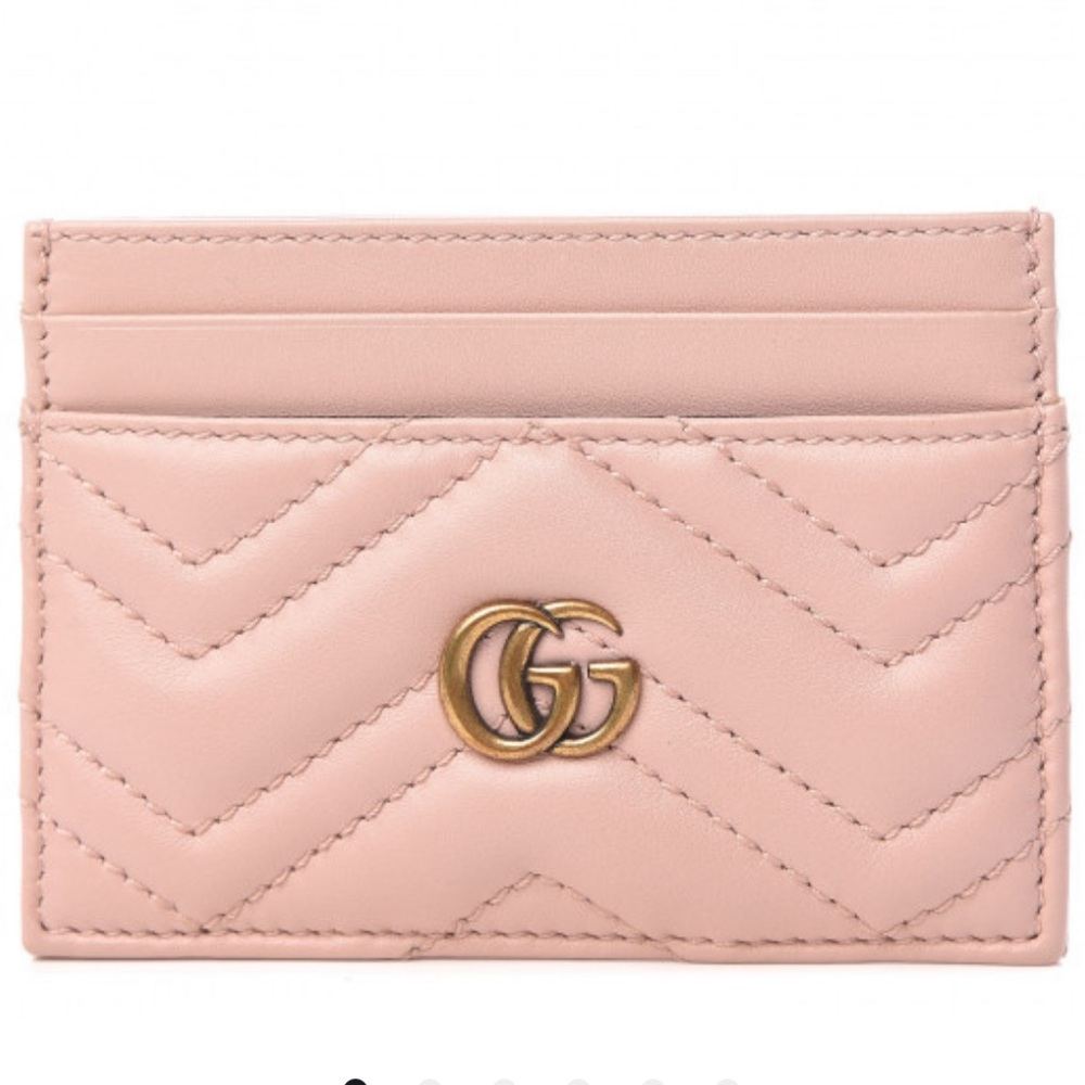 GucciCalfskin Matelasse GG Marmont Card Holder Perfect Pink